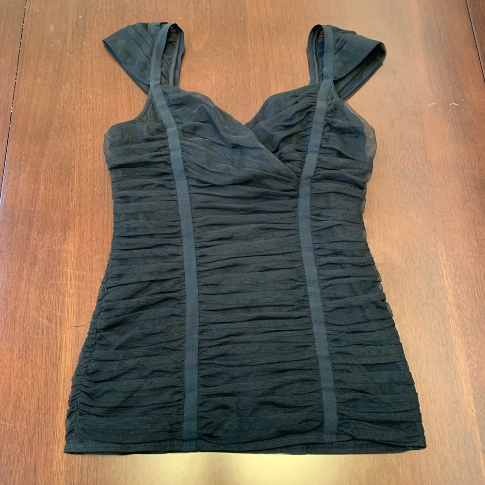 BCBG MaxAzria black shirred top, xs